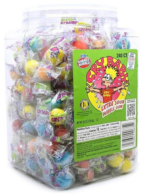 버블껌 풍선껌 츄잉캔디 아이식 크라이 베이비 엑스트라 사워 오리지널 240개 병, 1개, 1.08kg