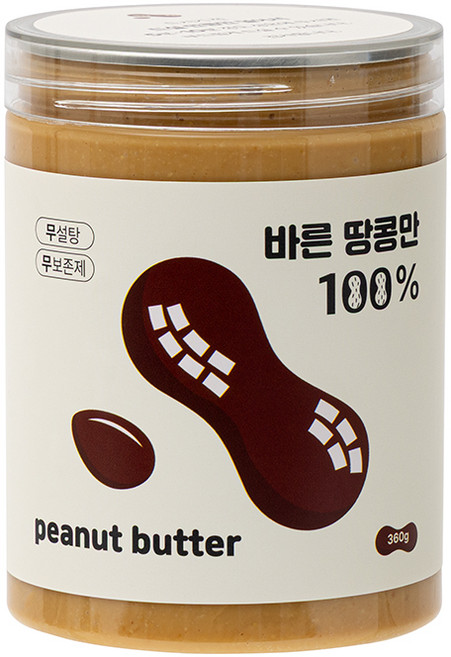 그린과수원 바른땅콩만 100% 피넛잼 무보존제 무가당 수제 땅콩버터 백퍼센트, 360g, 1개