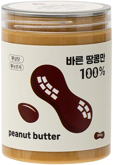 그린과수원 바른땅콩만 100% 피넛잼 무보존제 무가당 수제 땅콩버터 백퍼센트, 360g, 1개 - 쿠팡