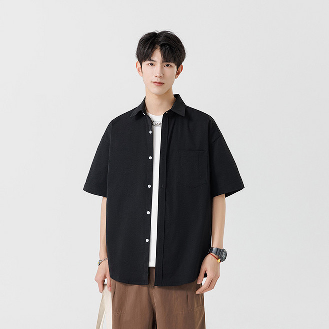 삼제태전 남성 여름용 아이스 실크 반팔 셔츠 루즈핏 캐주얼 상의