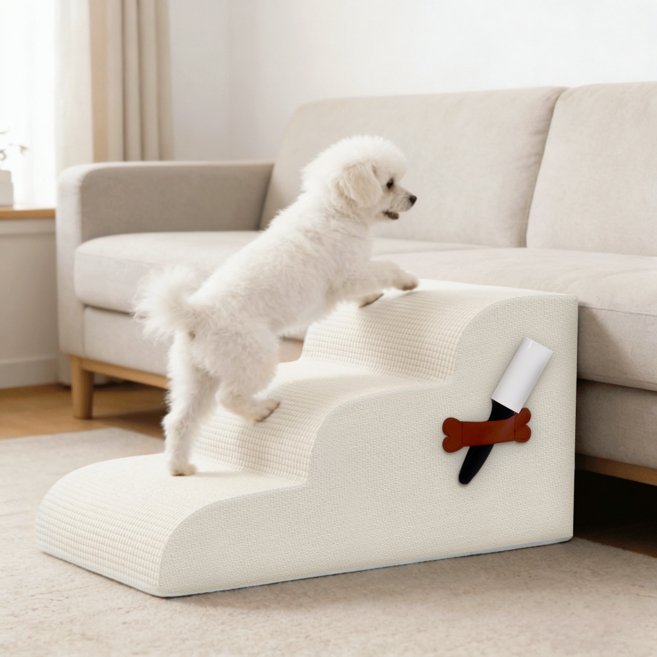 강아지계단 3단 논슬립 슬개골보호 미끄럼방지 애견 쇼파계단 커브 스텝, 1개, 화이트