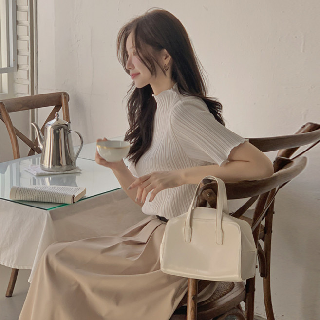 핫핑 [구김zero/하객룩] 포렌 플리츠 프릴 반폴라 반팔 티셔츠 블라우스