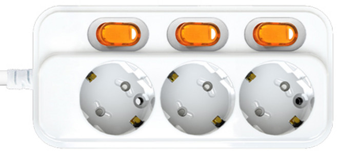 현대일렉트릭 안전한 국내산 멀티탭 절전 개별 메인 스위치 일반형, 1개, 5m, 개별 3구 멀티탭 (16A)
