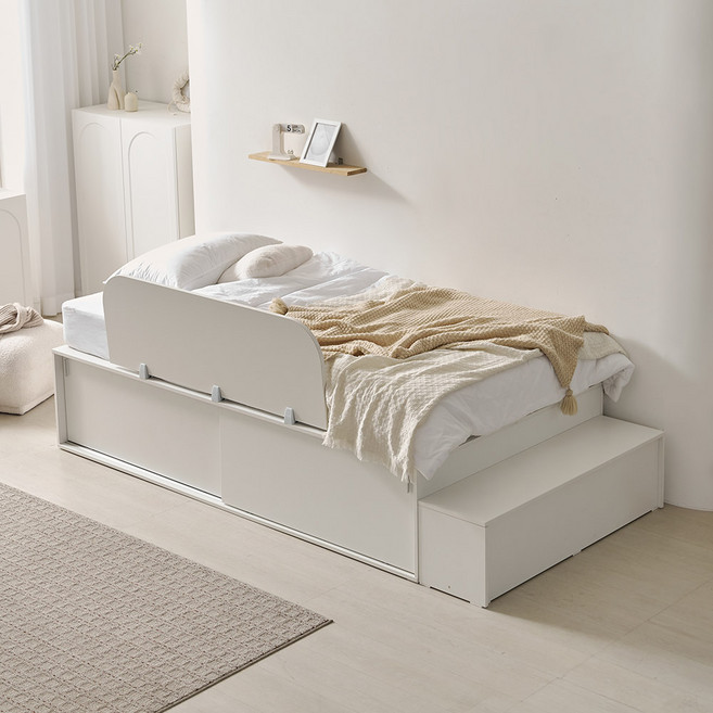 라자가구 E0 모아 슬라이딩 벙커 수납 침대 프레임 SS/Q (매트제외), 화이트