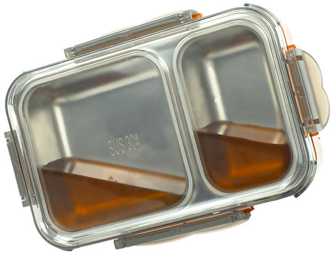 필하이 2칸 보온보냉 칸막이 도시락 흐르거나 섞이지 않는 스테인리스 밀폐 용기, 오렌지(2칸), 1개