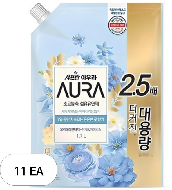 아우라 초고농축 섬유유연제 미드나잇골드 리필, 1.7L, 11개