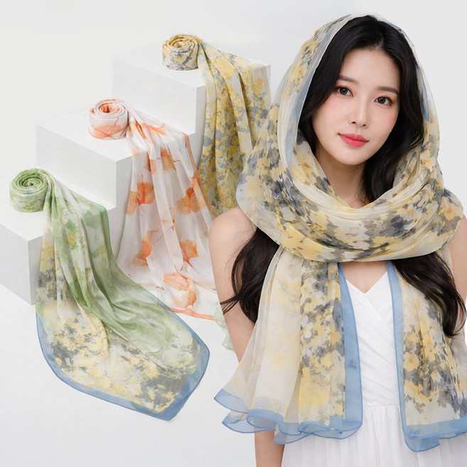 명품 스카프 스타일 롱스카프 사계절 봄 가을 고급스러운 데일리 여행 모임 목도리 / 수묵화 롱 스카프