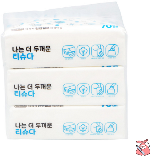 해피J보따리 휴대용 미용티슈 70매 3P 3겹 엠보싱 천연펄프 여행용 다목적 티슈, 1세트, 3개입, 일반