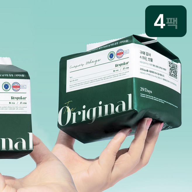 [더뷰티드] 식물성 섬유 커버 생리대 2개월 패키지 (4팩), 중형, 16개입, 4개