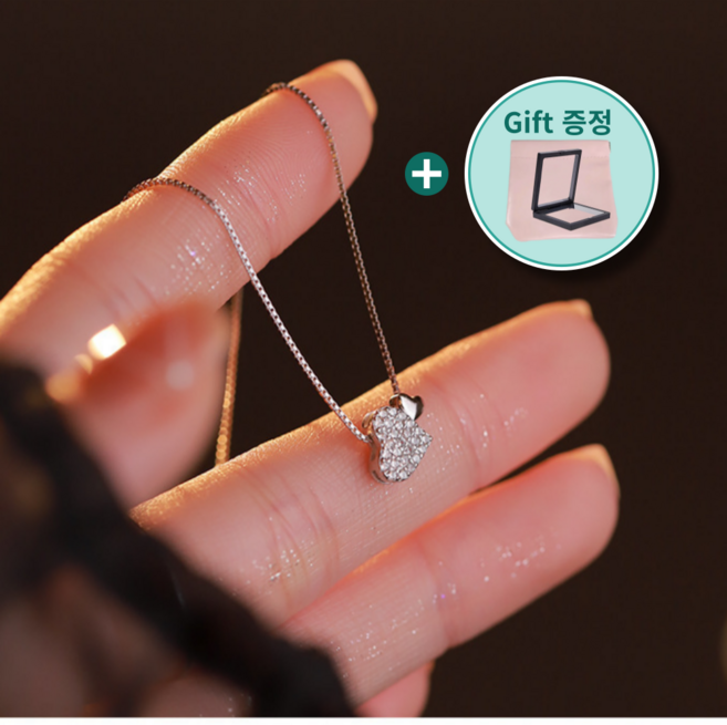 LuckyGlory 925 고급 하트 펜던드 큐빅 목걸이 투하트 프로포즈 심플한 사랑 여자친구 실버 목걸이 + 사은품