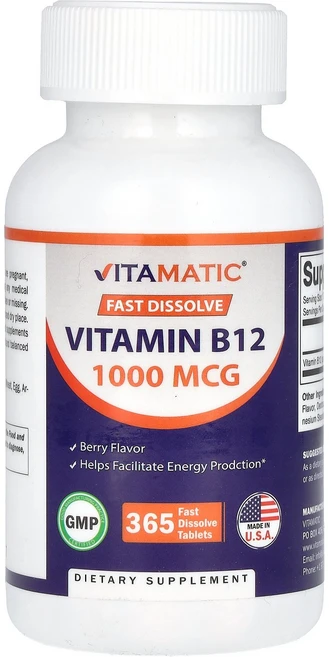 Vitamatic 빠른 용해 비타민B12 베리 1 000mcg 정제 365정 Vitamatic (비타매틱), Vitamatic, 빠른 용해 비타민B12, 베리, 1, 1개 - 쿠팡