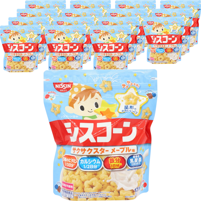 NISSIN 日清 星星造型脆麥圈 香脆楓糖風味, 16個, 120g
