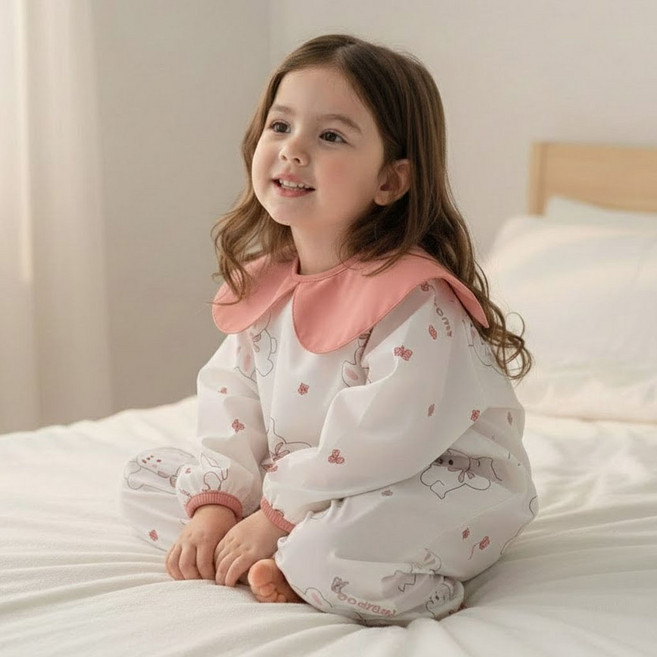 보드라미 유아 아동용 긴소매 방수 전신 미술 가운 엉덩이 무봉제, 화이트