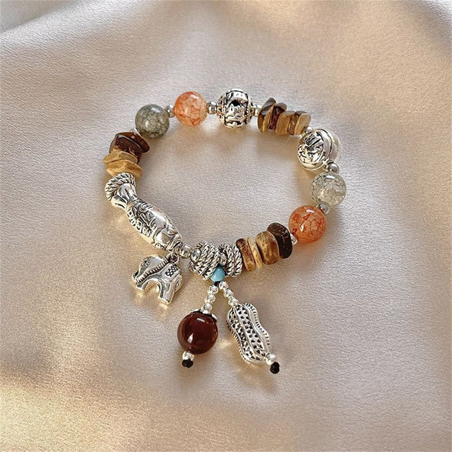 besteffie 여성 레트로 스타일 매듭 팔찌 실버 보석 다채로운 구슬 장식 예쁜 디자인 일상 팔찌 K18