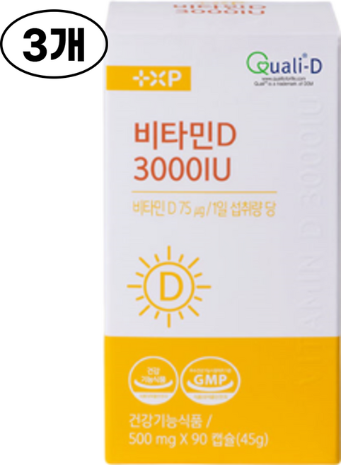 플러스엑스팜 비타민D 3000 IU 보충제 면역 뼈건강 GMP 인증 영양제, 3박스, 90정