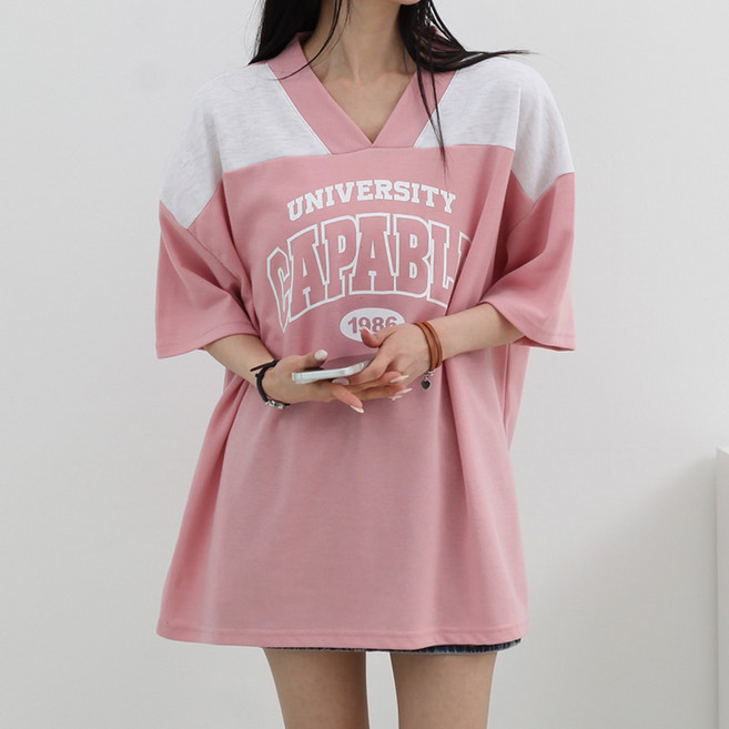 루나샵 캐파브이넥 반팔 티셔츠