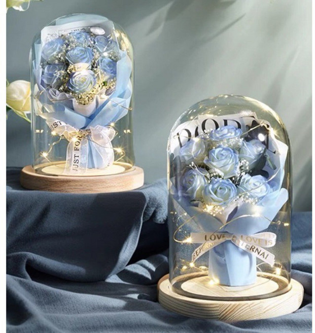 永生花玻璃罩花盅 透明防塵展示盒 DIY桌面擺飾 木質底座 9x18公分, 小9*18+木頭底
