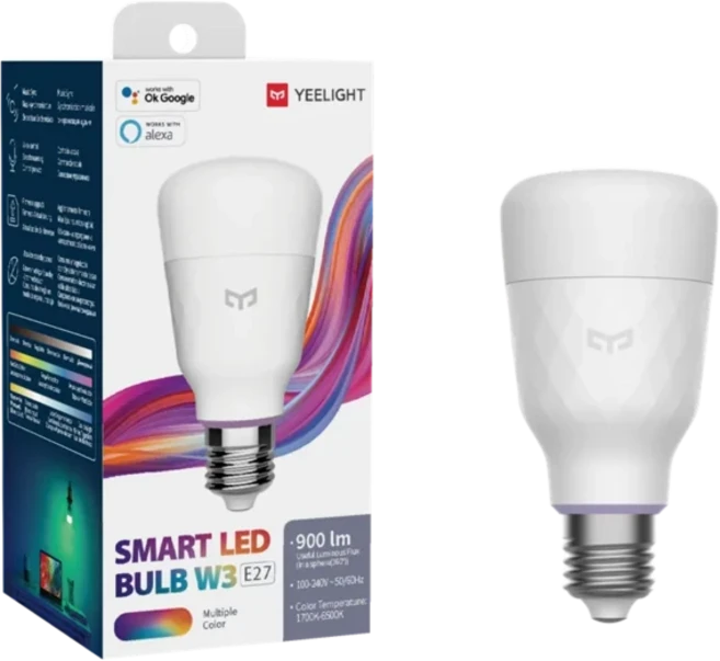 Yeelight 스마트 LED 전구 W3 컬러 YLDP005 조명 스마트 홈 무선 블루투스 와이파이 제어 RGBW 램프 허브, 01 COLOR