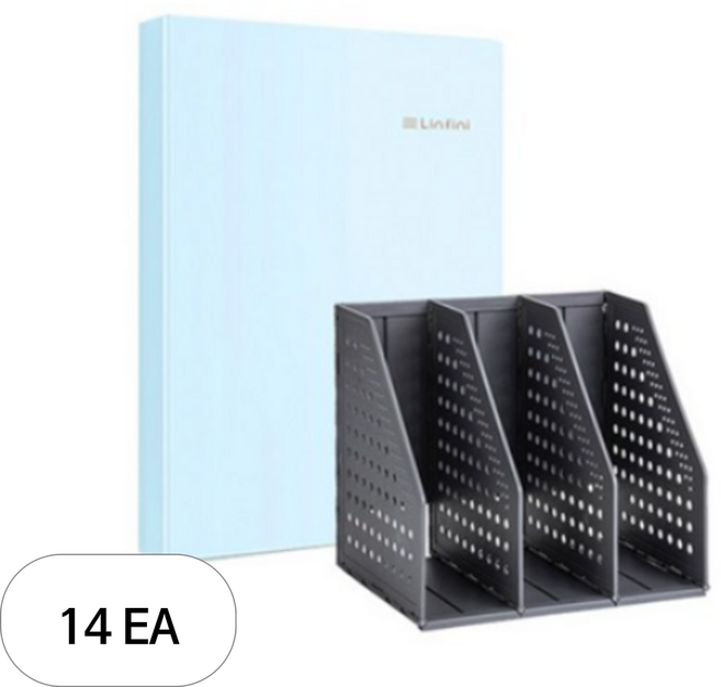 델리 3단 폴딩 미니 북스탠드 + 린피니 클리어 파일 40매 세트 79003-72413, 블랙(북스탠드) + 블루(파일), 14세트