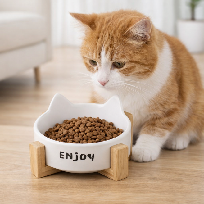 우라피크 흔들림 없는 우드 스탠드 반려동물 식기, 1개, 화이트