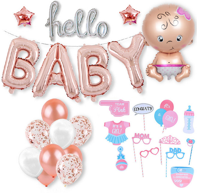 올리브파티 베이비샤워 파티용품 핑크여아 세트, 베이비로즈골드