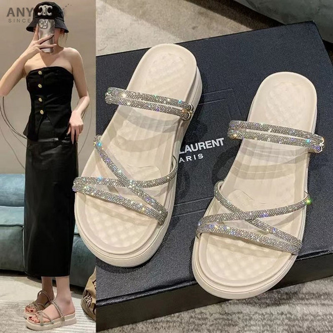 ANYOU 여성 소프트 통굽 슬리퍼 케주얼 빤짝빤짝 샌들