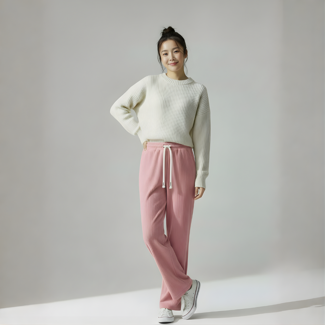 라리유 여성 기모 바지 코듀로이 와이드 밴딩