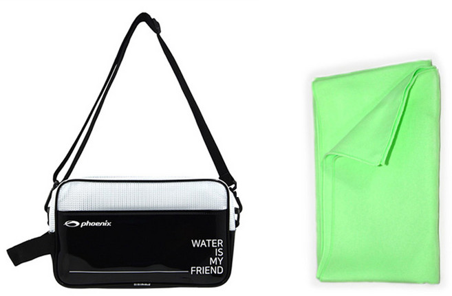 피닉스 사각수영가방+실버스핀 건식타올, 블랙+라임