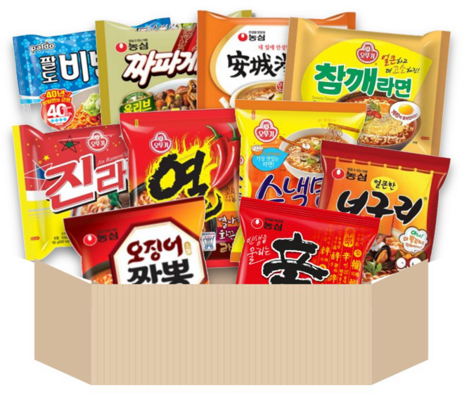봉지라면 세트 모음 10종 (팔도비빔면1+짜파게티1+안성탕면1+참깨라면1+진라면매운맛1+열라면1+스낵면1+너구리1+오징어짬뽕1+신라면1), 10개