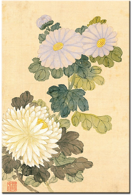 한국화 민화 신사임당 신윤복 책가도 풍수 전통 민속화 풍속화 인테리어 학교 교실 교육 그림 캔버스 액자, 16.신명연-국화