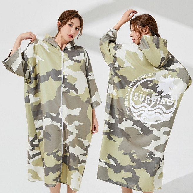 행운의 물고기 위장 망토 서핑 다이빙 수영 타월 속건성 비치 타월 목욕 가운, 1개, 카모플라주 지퍼