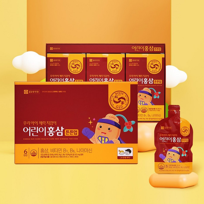 어린이홍삼 튼튼업 20ml x 30포 6년근 홍삼 비타민B1 B6 나이아신 프락토올리고당 황기추출액 참당귀농축액 나한과추출분말 흡수가 빠른 액상형 사과맛 어린이영양제, 30회분, 1개