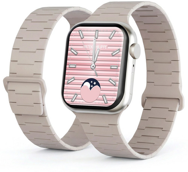 캘릭스 애플워치 호환 실리콘 버클링 마그네틱 스트랩, 베이지, 1개