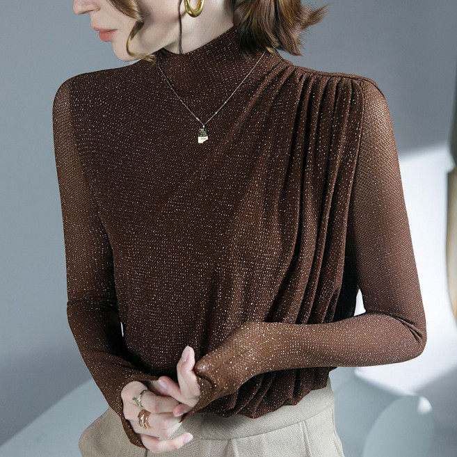 별하늘 여성용 망사 긴팔 반폴라 티셔츠 댄스복 상의