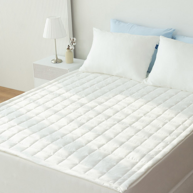 코팅블루 먼지없는 알러지케어 고정밴드 누빔 침대패드, 01.화이트