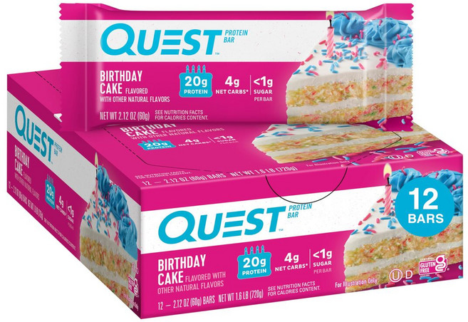 [Quest Nutrition] 프로틴 바 벌쓰데이 케이크 (12 개입) 1 세트, 1개