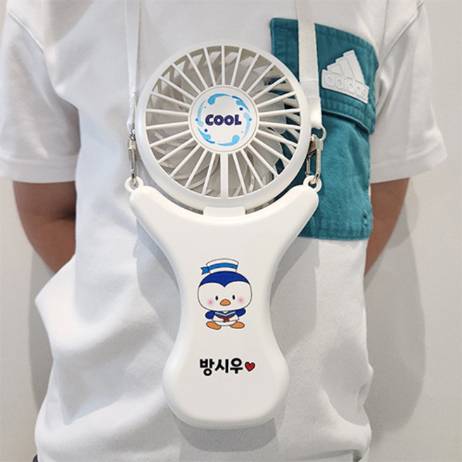 [이름+캐릭터 각인] 간편 휴대용 목걸이 선풍기 무배, 네잎클로버