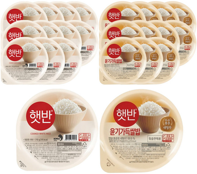 CJ 햇반 210g 혼합 24개 (백미밥+윤기가득쌀밥 각 12개), 1박스, 5.04kg