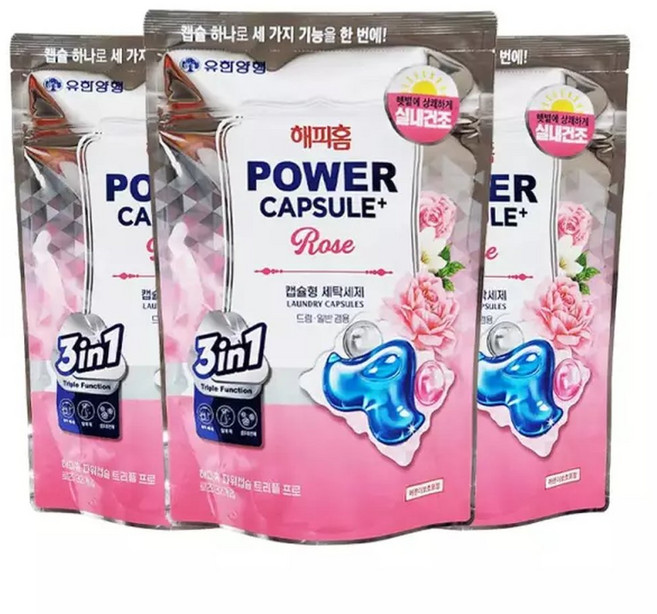 해피홈 파워캡슐 세탁세제 로즈 32개입 x 3개, 3박스