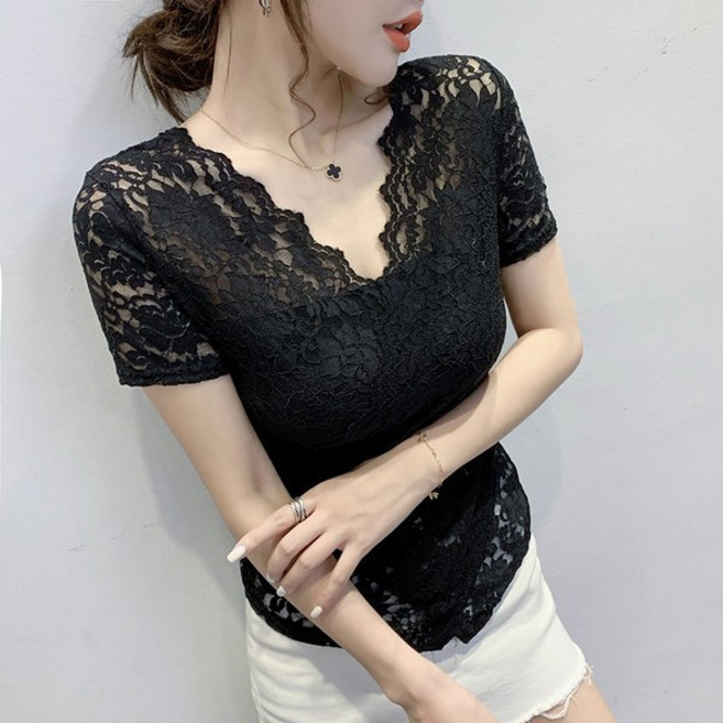 레이스 반팔 슬림핏 티셔츠 469WW