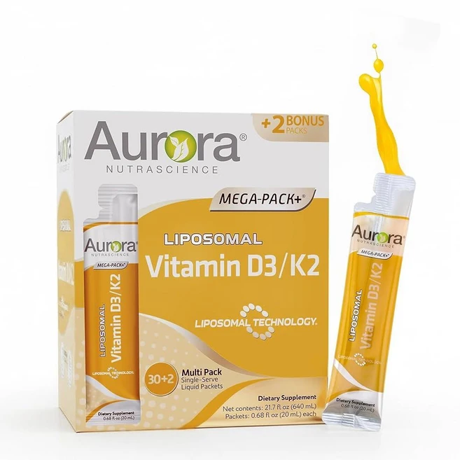 Aurora Nutrascience Liposomal D3 K2 메가 팩 포함 - 성인용 액체 비타민 D 3K 2 보충제 건강한 면역 및 뼈 지원 비건 MCT 향상 우수, 1개, 20ml - 쿠팡