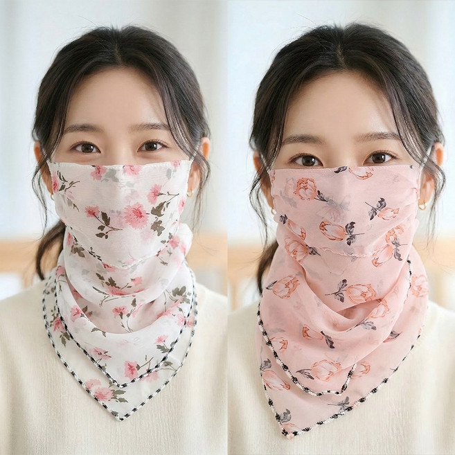 스카프마스크 여름 자외선차단 쉬폰 얼굴햇빛가리개 2p 세트