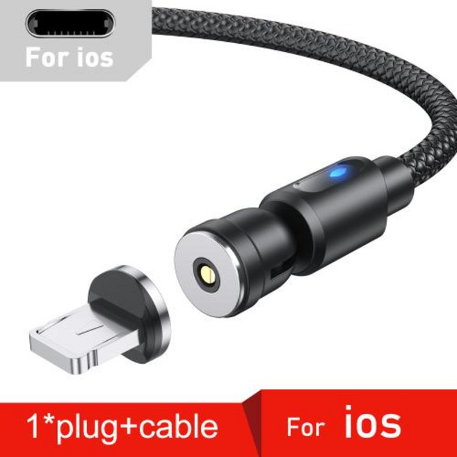 Lovebay 마그네틱 케이블 USB 유형 C 케이블 2.4A 540 회전 마이크로 충전기 0.5M 1M 2M 충전 케이블 iPhone 13 12 Xiaomi Huawei, 1개, 5)Black For iphone