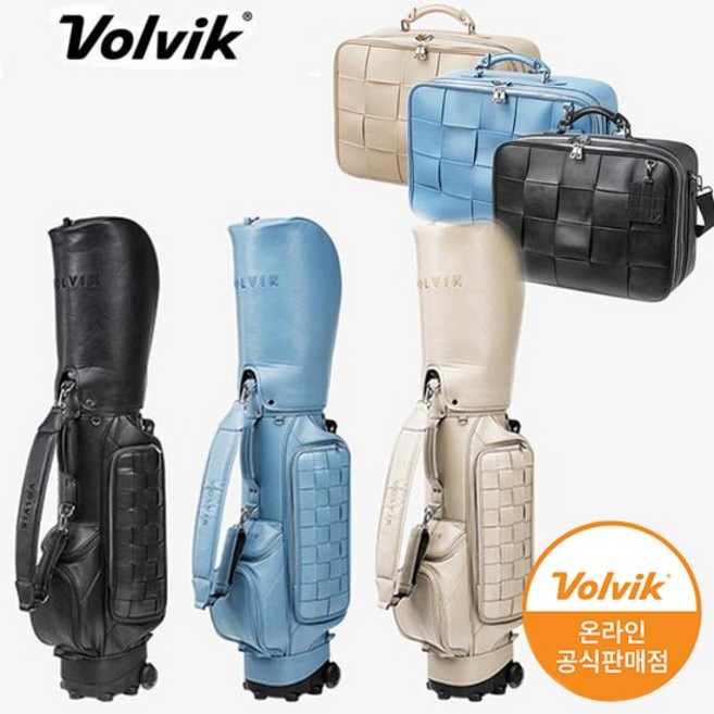 VBDB 프라임 위빙 바퀴 휠 캐디백 보스턴백 세트, 캐디백:블랙, 보스턴백:아이보리