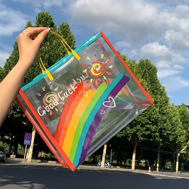 더퍼몰 레인보우 쇼핑백 생일 답례품 예쁜 구디백 선물 미니 비닐백 소형 중형 대형, 단일 컬러