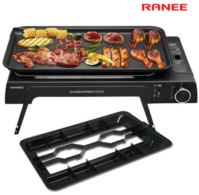 라니 가스와이드그릴 REWG-9400B (본체+불판+멀티트레이+다리+가방) 넓은불판 캠핑용 가정용 야외용 썬버너, 1세트