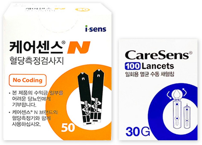 케어센스N 혈당측정검사지 50매 + 채혈침 100매 / 혈당 스트립, 1개