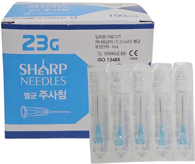 용창 멸균 주사침 23G x 25mm 100개입 EO멸균 일회용주사바늘, 1박스