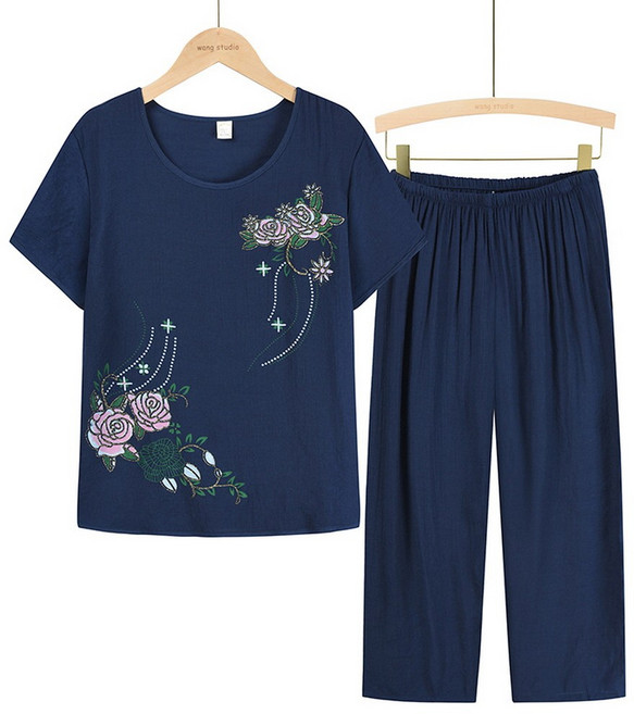 지디오 중년 여성 빅사이즈 여름 투피스 플라워 반팔 홈웨어 상하세트 마실복