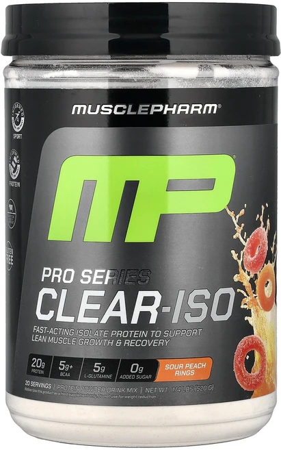 MusclePharm Pro Series Clear-ISO 프로틴 파우더 드링크 믹스 사워 피치 링 520mg(1.14lbs) MusclePharm (머슬팜), 1개 - 쿠팡